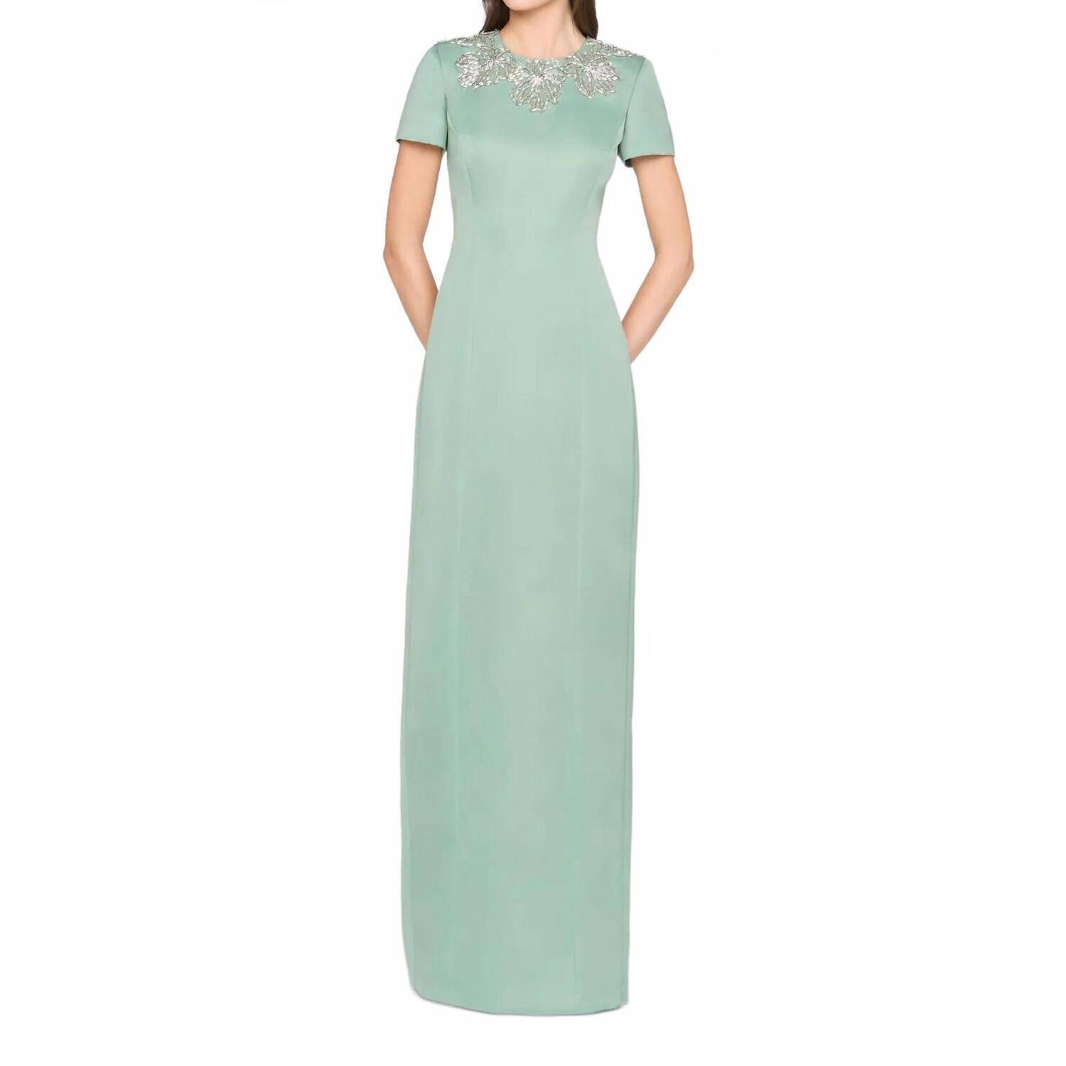 New Theia Sorelia Floral Beaded Gown In Whispering Sage